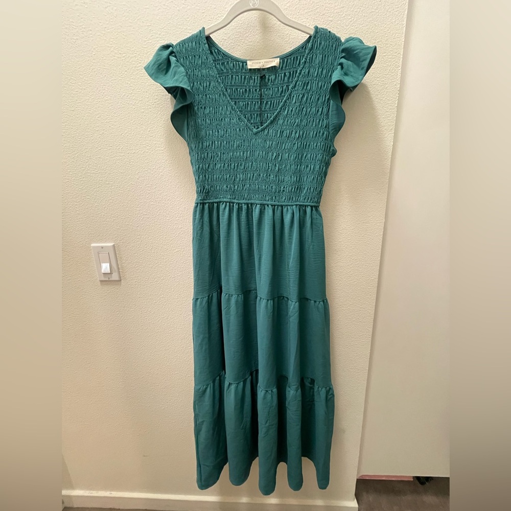 Elegant Green Smocked Dress